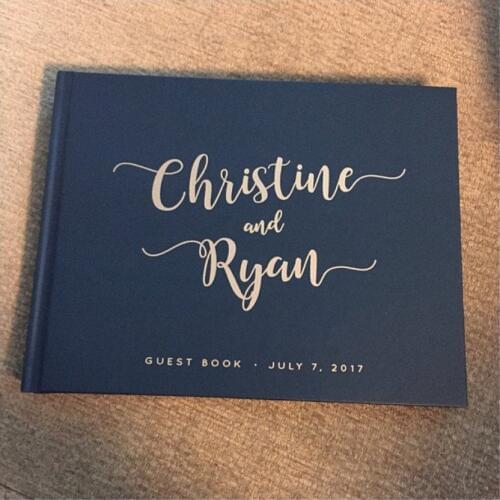 Personalized Wedding Guest Book，landscape guestbook photo album Navy Gold Foil hardcover signature book wedding journal