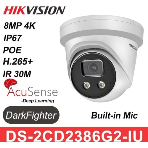 Hikvision 8MP 4K Original Camera IP POE AcuSense Turret Dome IR IPC DS-2CD2386G2-IU H.265+ DarkFighter IP67 Vehicle Human Camera