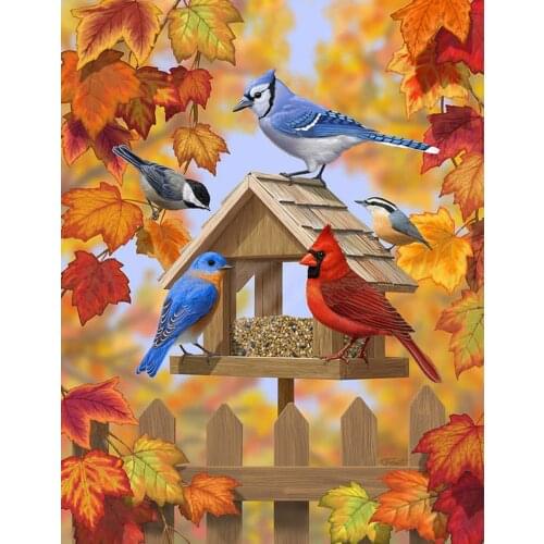 JMINE Div 5D Birdhouse bird fall leaves Full Diamond Painting cross stitch kits art High Quality Animal 3D paint by diamonds