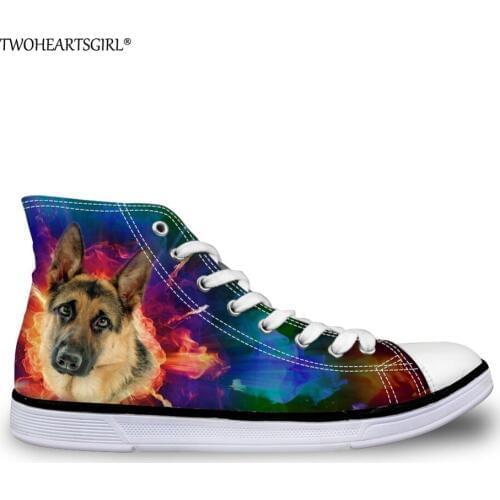 Twoheartsgirl German Shepherd High Top Canvas Shoes for Ladies Girls Casual Womens Vulcanize Shoes Pesonalized Custom Shoes