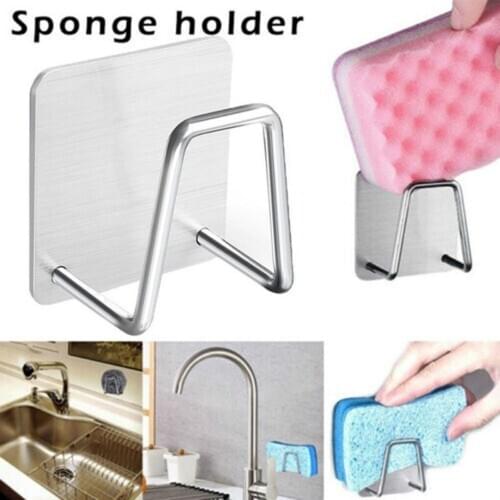 Kitchen Stainless Steel Sponges Holder Self Adhesive Sink Sponges Drain Drying Rack Kitchen Sink Accessories Sucker Sink Rack