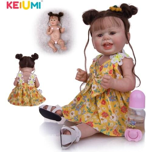 Smiling Waterproof 22 Inch Silicone Reborn Baby Dolls Truely 3D-Paint Rooted Hair Toddle Princess Bebe Toys Kids Birthday Gift