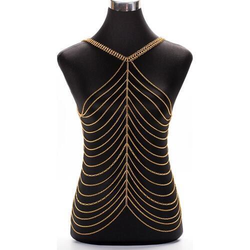 Hot Sale Halter Lingerie Sexy Show Girl Shoulder Necklace Exotic Bra Chain Harness Slave Full Body Chain Jewelry BY222