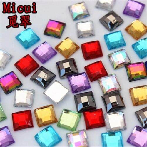 Micui 200pcs 8mm Crystal Mix Color Acrylic Rhinestones Flatback Square Gems Strass Stone For Clothes Dress Craft ZZ714