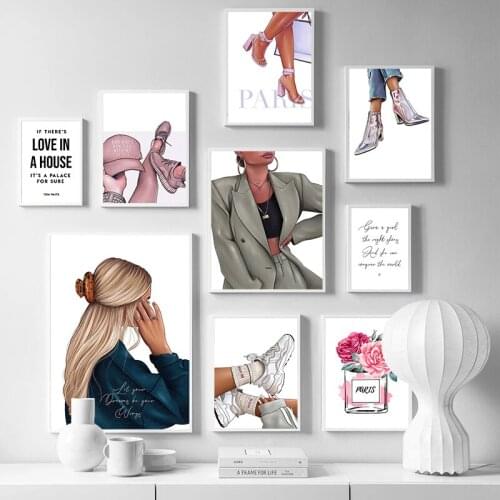 Fashion Girl Poster High heels Shoes Perfume Flower Quote Wall Art Canvas Painting Nordic Pictures For Living Room Shop Decor