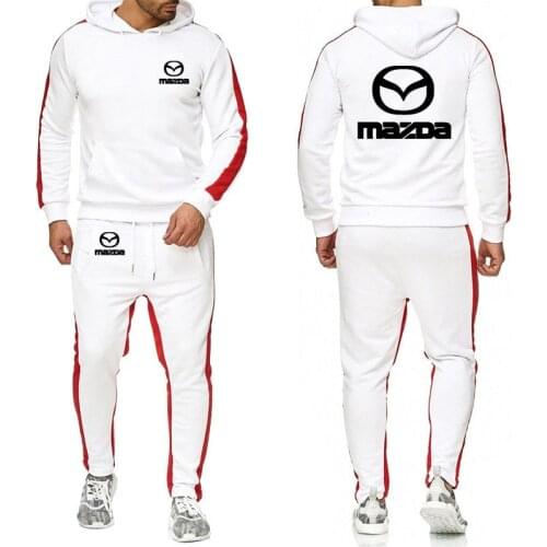 Spring Autumn Fashion Mens suits Mazda Car Logo Printing Casual stripe Cotton High Quality Mens sweatshirt + sweatpants 2-piec