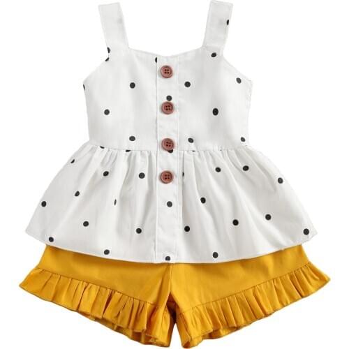 0-24M Newborn Baby Girls Clothes Sets Polka Dot Sleeveless Single Breasted Tops Shorts 2pcs