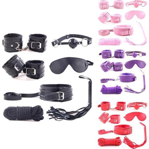 7Pcs Sex Bondage Kit Handcuffs Ankle Shackles Mouth Plug Blinder Adult Game perfect gift for yourself or your lover