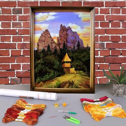 Landscape Great Rock Printed Water-Soluble Canvas 11CT Cross-Stitch Complete Kit DIY Embroidery DMC Threads Counted