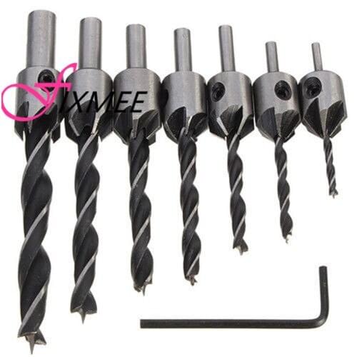 7pcs hss 5 flute countersink drill bit set reamer chamfer wood drill quick change steel countersink drill set screw woodworking