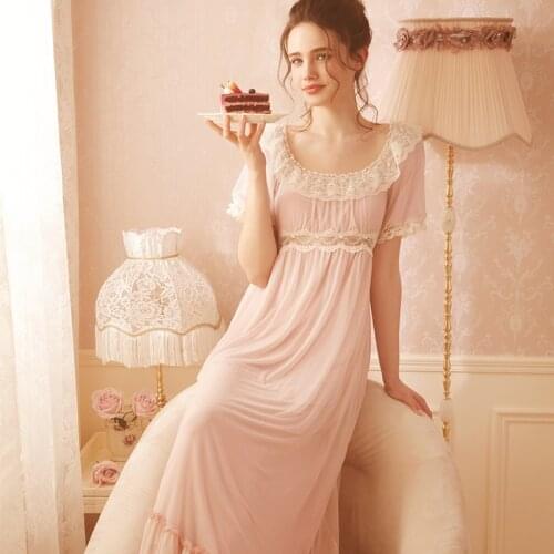 Nighty for Ladies Summer Lace Nightgown Sweet High Quality Nightdress for Pregnant Women Fairy European Medieval Court Style