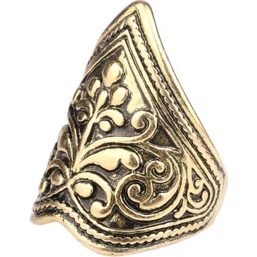 New Statement Antiqued Gold Color Exaggerated Flower Pattern Chunky Ring for Women Men Punk Jewelry