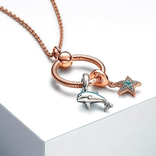 New O Pendant round chain necklace ocean dolphin starfish charms bracelet & necklace diy bead jewelry women