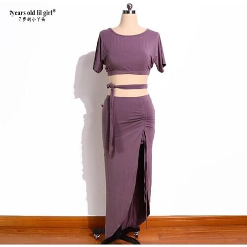 New Womens Sexy Modal Rayon Cotton Short Sleeves+Skirt 2pcs Belly Dance Practice Suit For Set Top