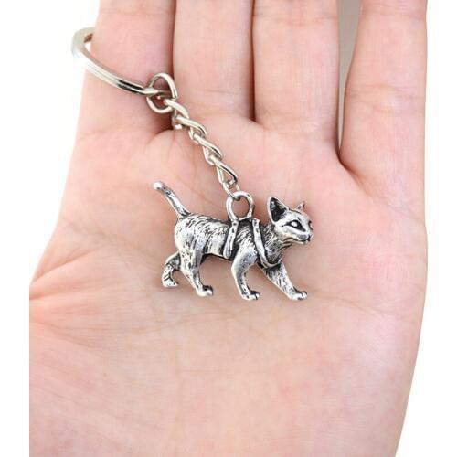 New Retro Cat Keychain Vintage Silver Plated Boho Animal Key Chain Keyring Bag Charm Women Girls Pet Lover Jewelry Accesorios