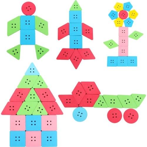 2020 Newest 40/60pcs Montessori Education Wooden Wear The Button Wooden Toys Threading Board Beaded Blocks Child Birthday Gift