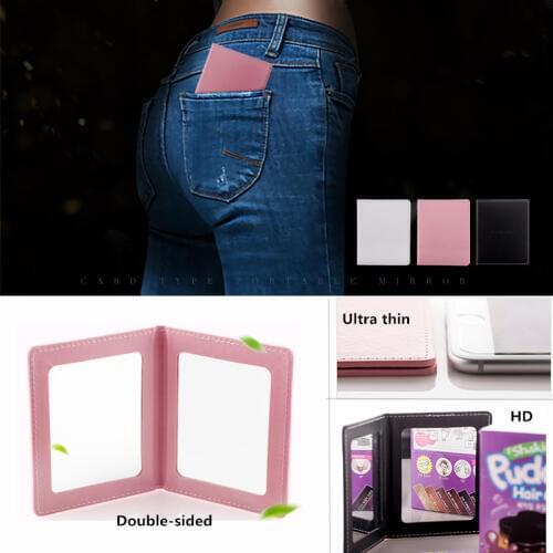 1pc Solid color Women Foldable Makeup Mirrors Lady Cosmetic Hand Folding Portable Compact Pocket Double-sided Mirror 80mm*100mm