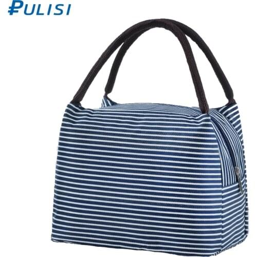 PULISI Portable Lunch Bag Canvas Stripe Insulated Cooler Bags Men Thermal Food Picnic Lunch Bags Kids Lunch Box Stylish Bag Tote