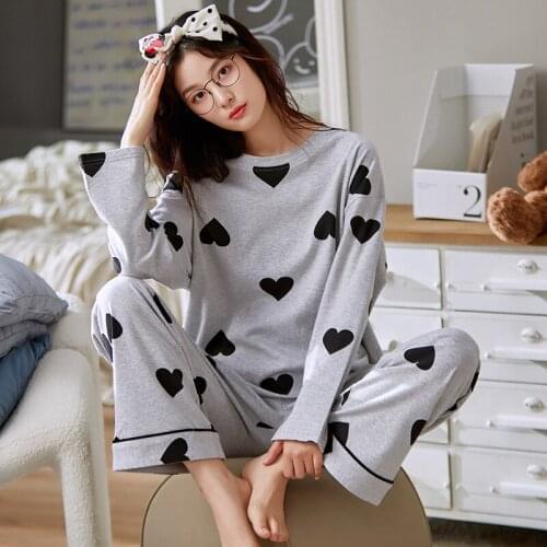 High Quality Autumn Winter Long Sleeve Style Pajamas Sets for Women Cotton Pijamas Loose Soft Sleepwear Home Loose Nightwear Set