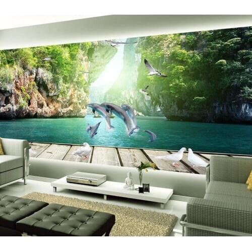 Custom photo wallpaper Dolphin swimming board Guilin Scenery TV backdrop mural wallpaper Non woven wallpaper