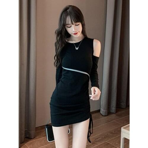 Sexy dress spring female bungee dress long-sleeved strapless folds slim slimming buttocks short dresses