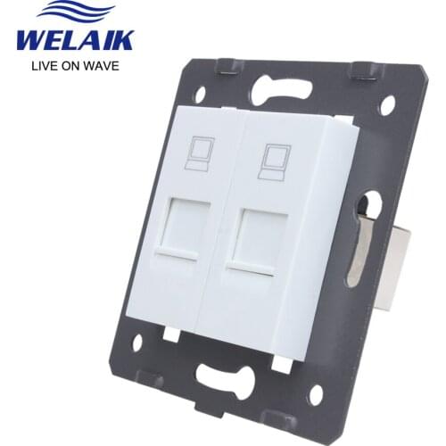 WELAIK EU Standard 2*Gigabit CAT6A 2Way Shielded-Computer RJ45 Socket-DIY Parts-Wall Without-Glass-Panel A82LTW