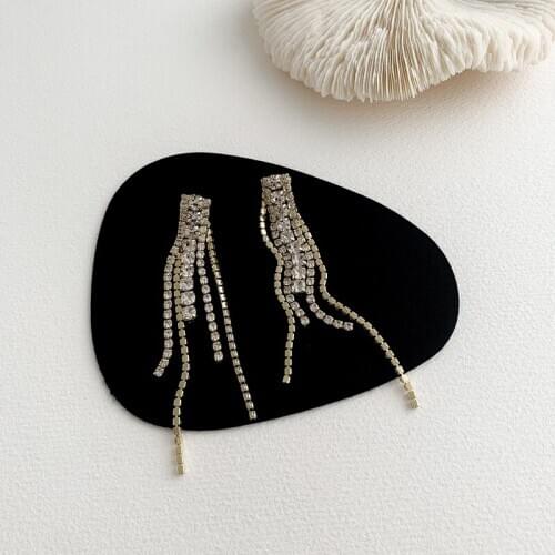 TIMEONLY Temperament Chain Shinning Rhinestones Dangle Earring Korean Style Long Tassel Earrings for Women Girls Jewelry Trendy