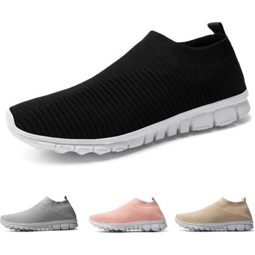 Unisex Sneakers Mesh Breathable Mens Running Shoes Knitting Socks Women Loafers Lightweight Outdoor Sports Slip-On Plus Size