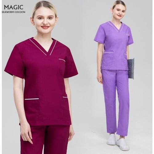 Hospital Doctor Scrubs Uniform Short Sleeved Dental Clinic Nursing Costume Suits Scrubs Women Uniforms Unisex Medical Tops Pants