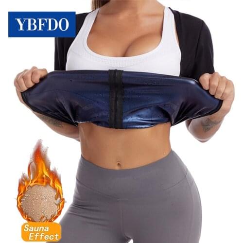 YBFDO New Womens ion coating Waist Trainer Slimming Zip T-Shirts Tops Thermo Workout Body Shaper Sweat Sauna Short sleeve Corset