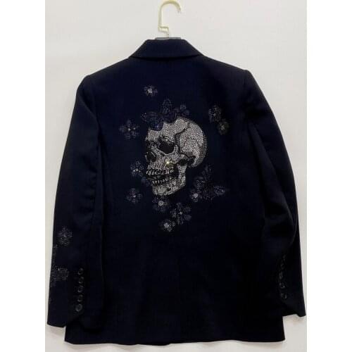 2021 Autumn and Winter Classic Fashion Diamond Skull Suit Casual Blazer Jacket Women