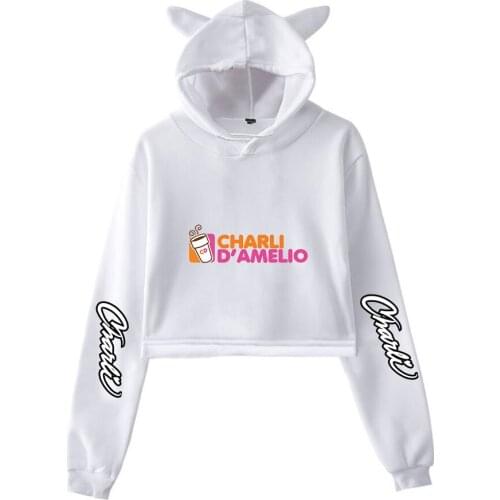 Sexy Charli D'Amelio Ice Coffee Splatter Crop top hoodies Women Sexy charli damelio merch Pullover Cat ear short Sweatshirt