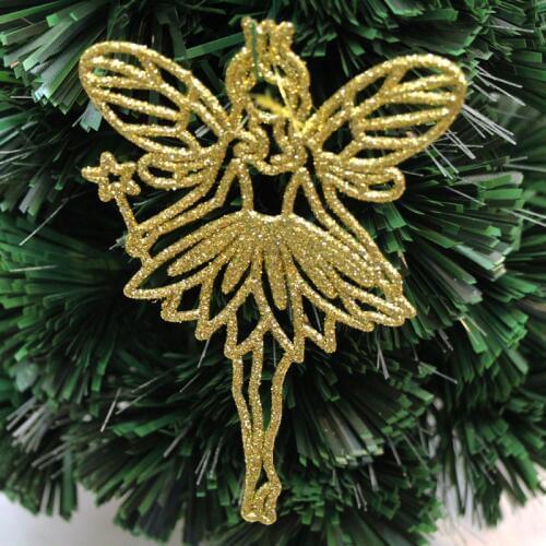 1 PC Gold powder plastic Angel elf Christmas tree pendant Size 14CMX9.5CM Xmas tree present adornments DIY party accessories
