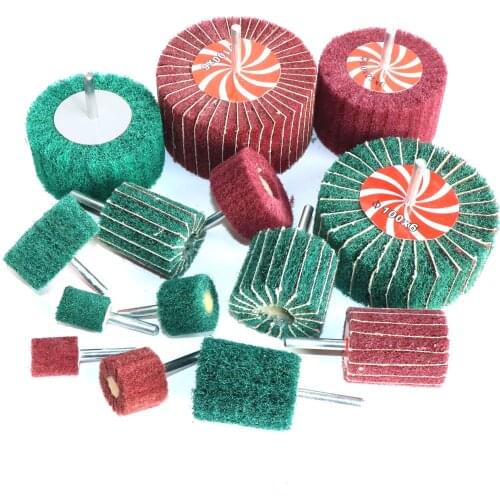 10pc/5pc/2pc 6MM Shank Non-woven Flap Sanding Wheel Fiber Abrasive Scouring Pad Polishing Grinding For Metal Cleaning Head Nylon