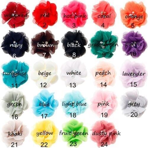 10pcs/lot 2" 24 Colors DIY Mini Chiffon Flowers With Pearl Rhinestone For Girls Hair Flowers Headband Headwear Accessories
