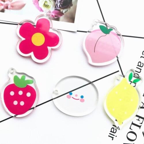 10pcs/pack Arcylic Cartoon Fruit Peaches strawberry Lemon Flower Charms Pendant Plastic Charms for DIY Jewelry Making