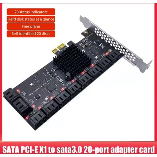20 Ports SATA 6Gb to PCI Express Controller Expansion Card PCIe to SATA III Converter PCIE Riser Adapter for Chia Mining