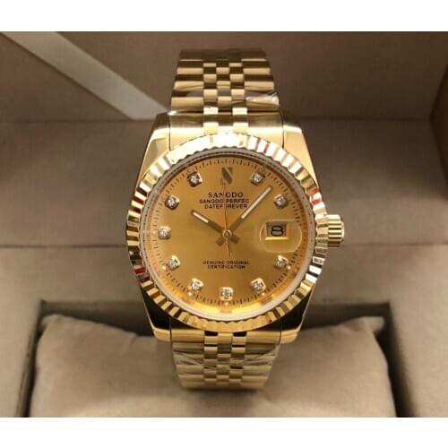 37.5MM SANGDO Automatic Self-Wind movement High quality Luxury mens watch Plating 18KY Auto date Mechanical watches 01