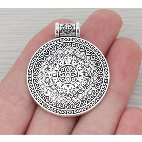 5 x Bohemia Big Large Round Flower Charms Pendants for Necklaces Jewelry Making Findings 40x30mm