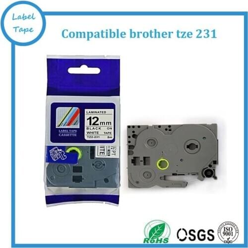 50pcs/lot TZe 231 Compatible 12mm black on white laminated label tapes tz231 tz-231 tz2-231 for p touch label ribbons