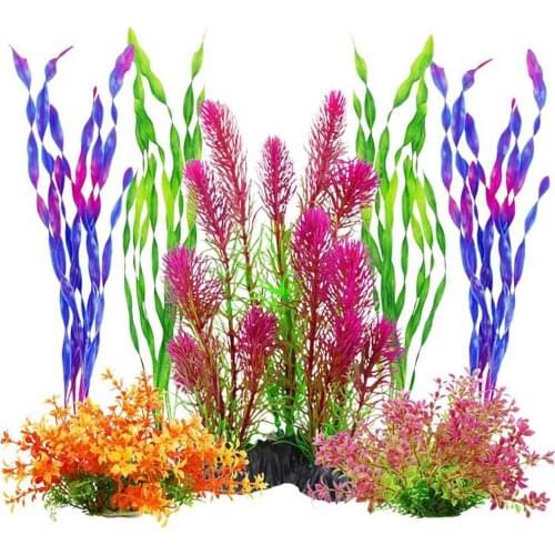 Aquarium Plant Decorations 7Pcs/Set Fish Tank Ornament Vivid Landscaping Decor Accessories Plastic Plant Water Grass Decorations