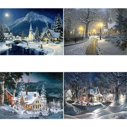 DIY 5D Diamond Painting House Diamond Embroidery Winter Snow Scenery Mosaic Cross Stitch Full Round Drill Rhinestone Home Decor