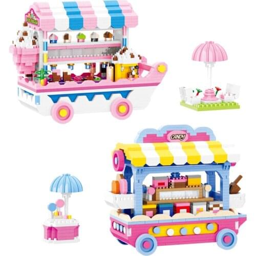 Diamond City Ice Cream Cars Street Candy Model Building Bricks Cute Toys Sets Mini Micro Blocks