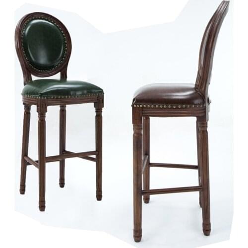 American solid wood bar stool European bar chair retro high stool backrest front bar chair high stool