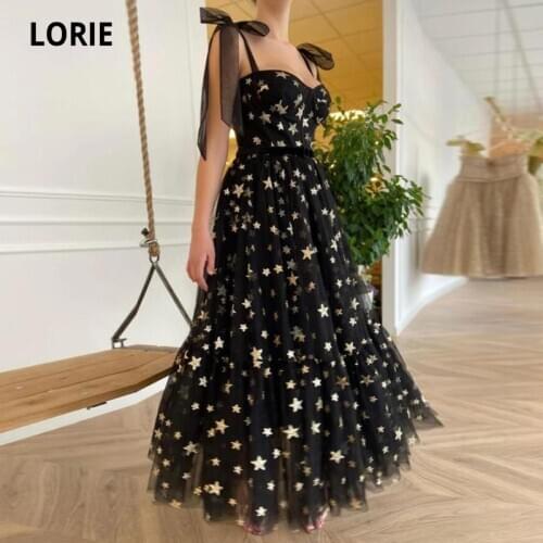 LORIE Shiny Starry Prom Dresses Sweeteart Spaghetti Strap Floor Length Black Night Party Gown Celebrity Dress abendkleider