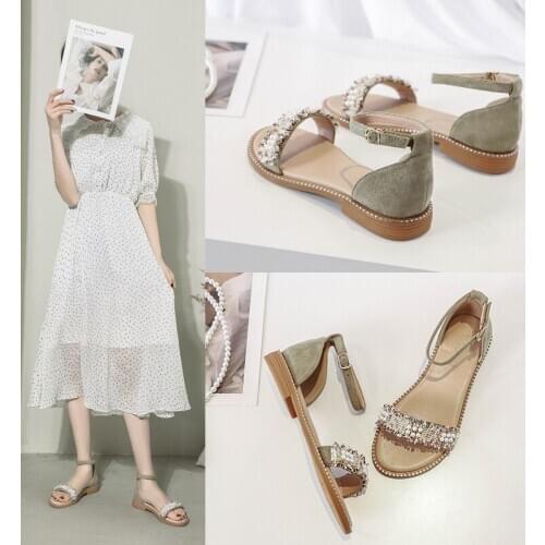 Rome Sandals Womens Student All-match Fairy Shoes Flat Low Heel Sandals Woman Sandals 2021 Summer Woman Shoes Flat Sandals