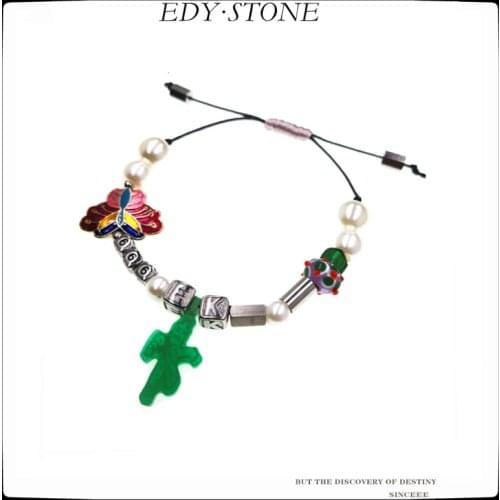 EDY 21SS Punk Hip Hop Design Cool Cactus Pearl Dice Butterfly Colored Glaze Trend Bracelet For Women Men Girls Party Jewelry