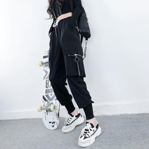 Black Ankle Banded Pants Harem Pants Female Loose Fashion Cargo Pants Women Slim 2020 Fall Fashion Women Drawstring Sweatpants