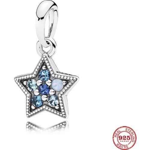 New Original Silver Color Blue Starfish Dangle Bead Fit European Pandora Charms Bracelet Bangles Diy Jewelry P179