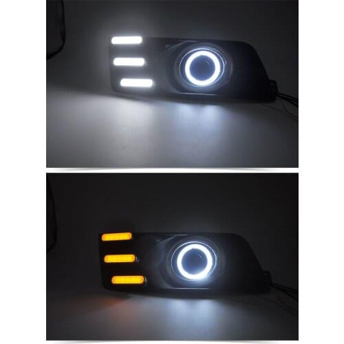 Osmrk LED DRL daytime running light + COB angel eye + projector fog lamp for Cadillac SRX with yellow turn signal